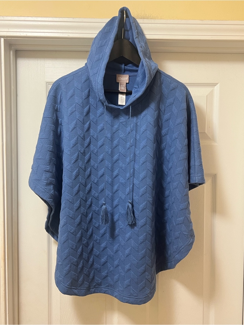 Chico's Blue Textured Cowl Neck Hooded Poncho